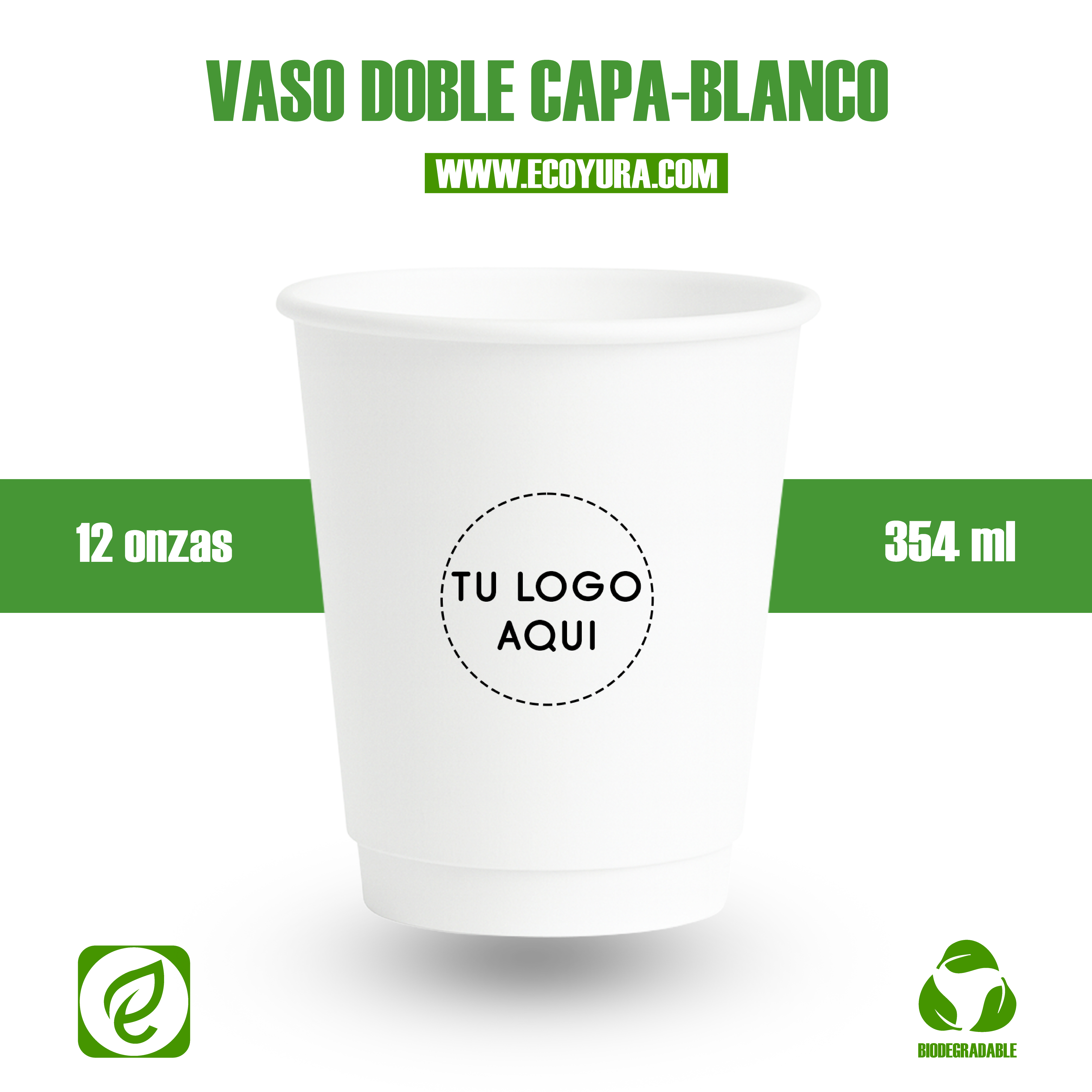 VASO DOBLE CAPA BLANCO DE 12oz