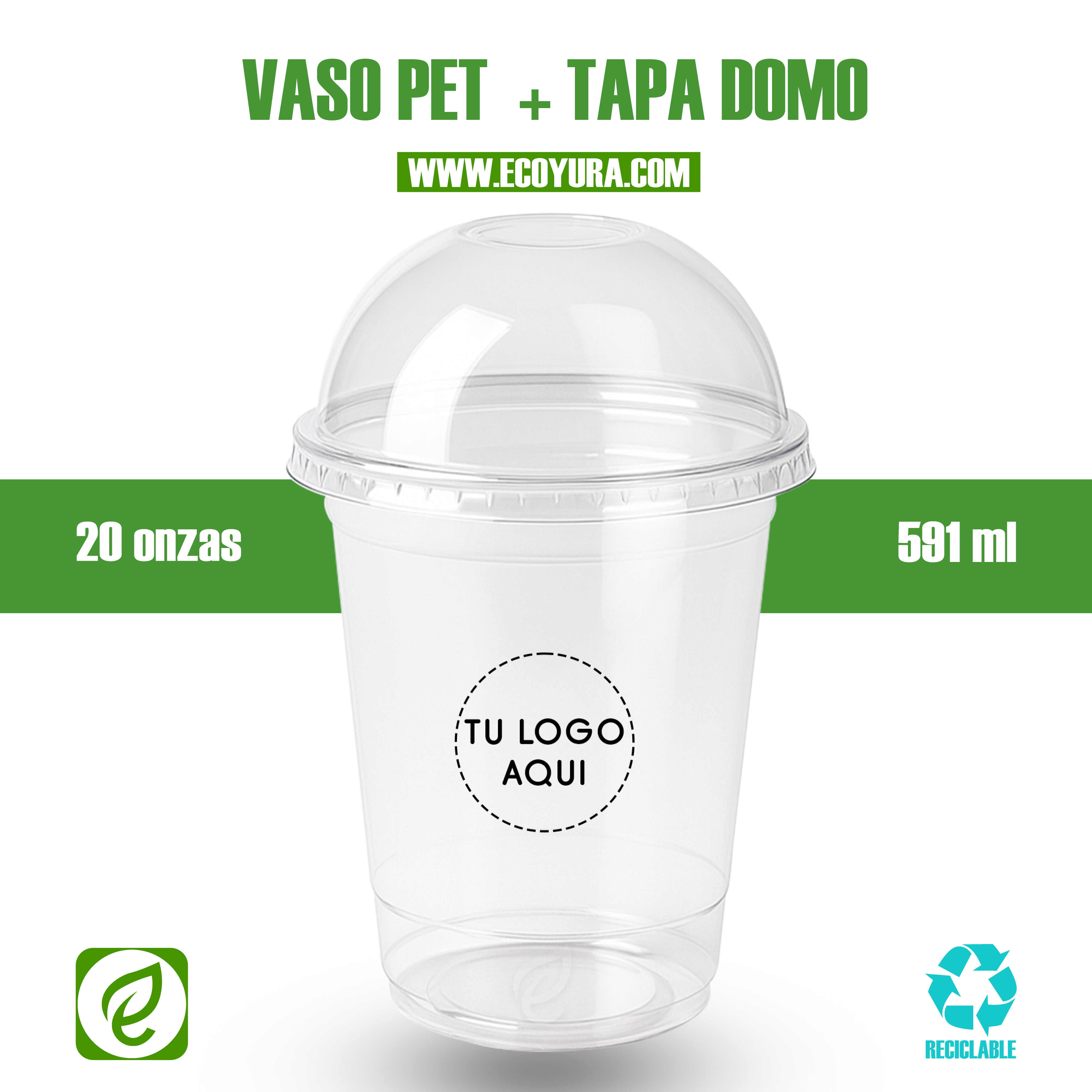 VASO PET DE 20 oz CON TAPA  DOMO