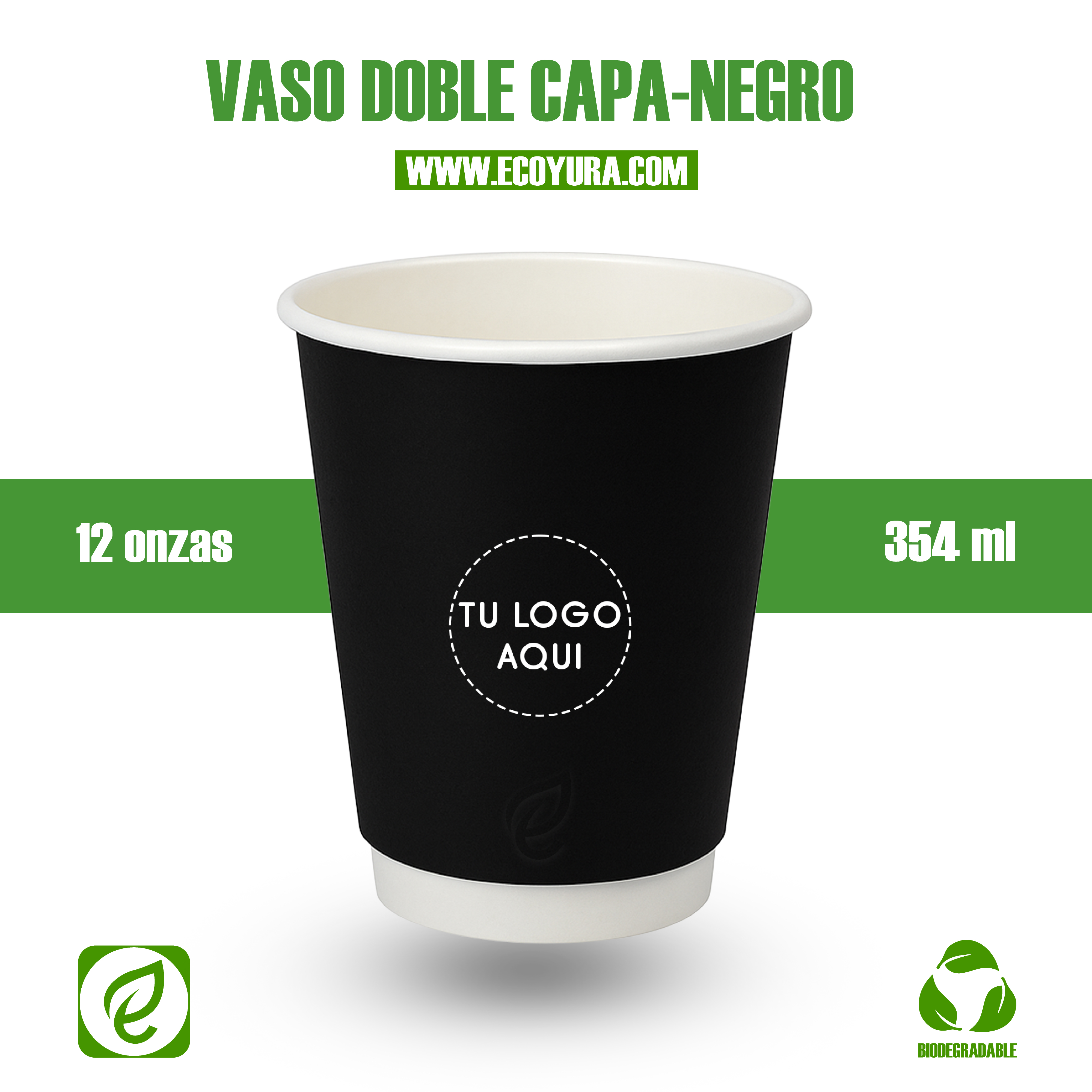 VASO DOBLE CAPA NEGRO DE 12oz