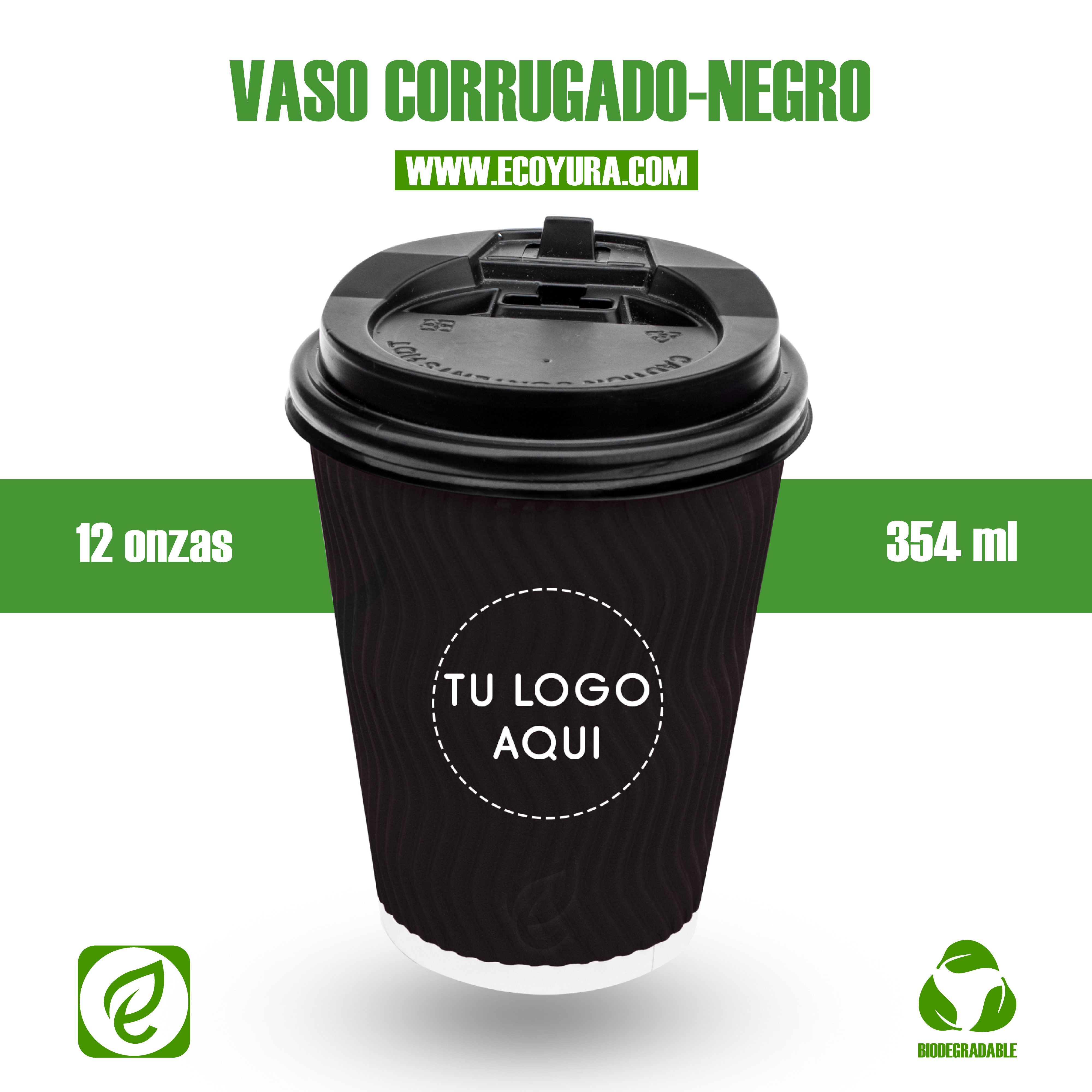 VASO CORRUGADO NEGRO 12oz