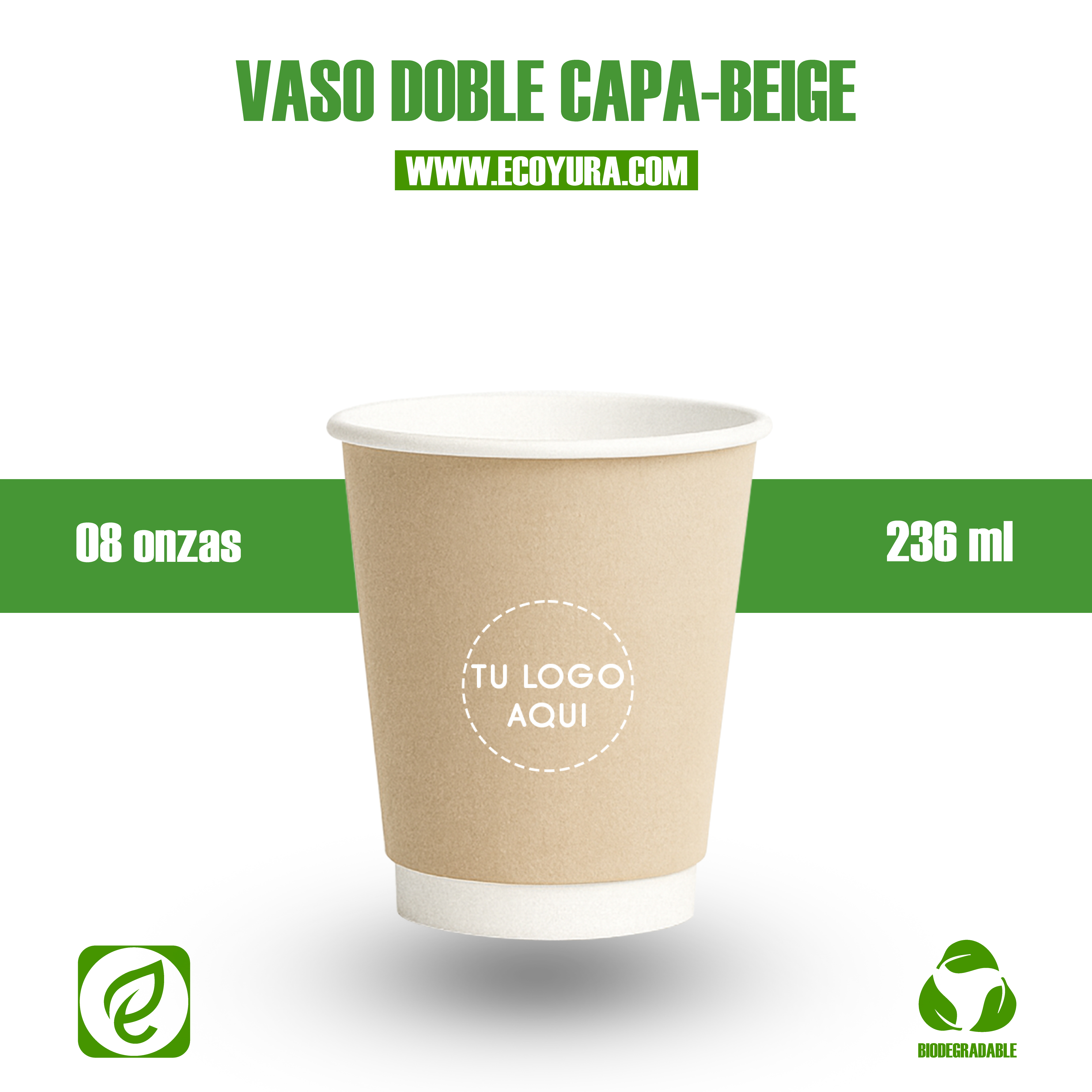 VASO DOBLE CAPA BEIGE 08oz