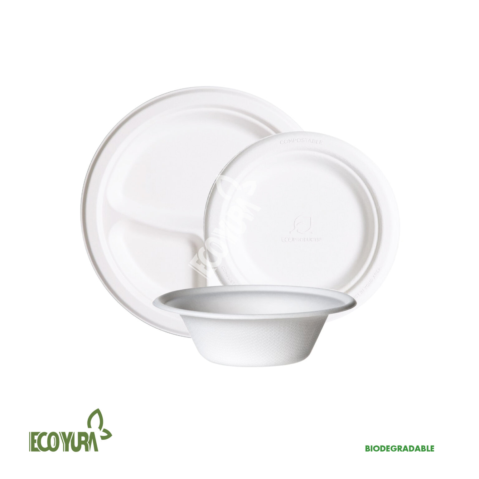 Plato biodegradable 26 cm de bagazo de caña para catering y platos fuertes – empaques ecológicos ECO YURA Perú