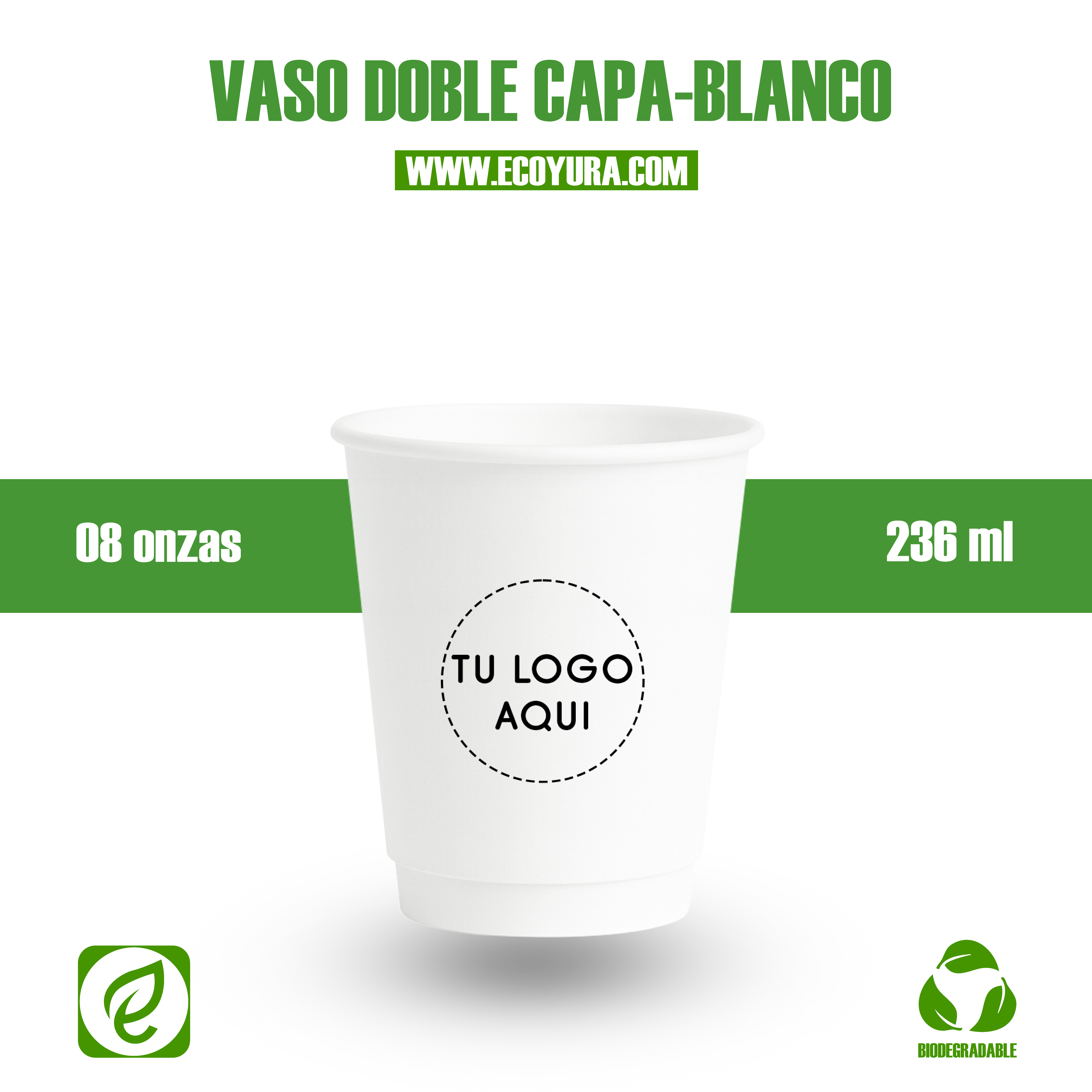 VASO DOBLE CAPA BLANCO 08oz