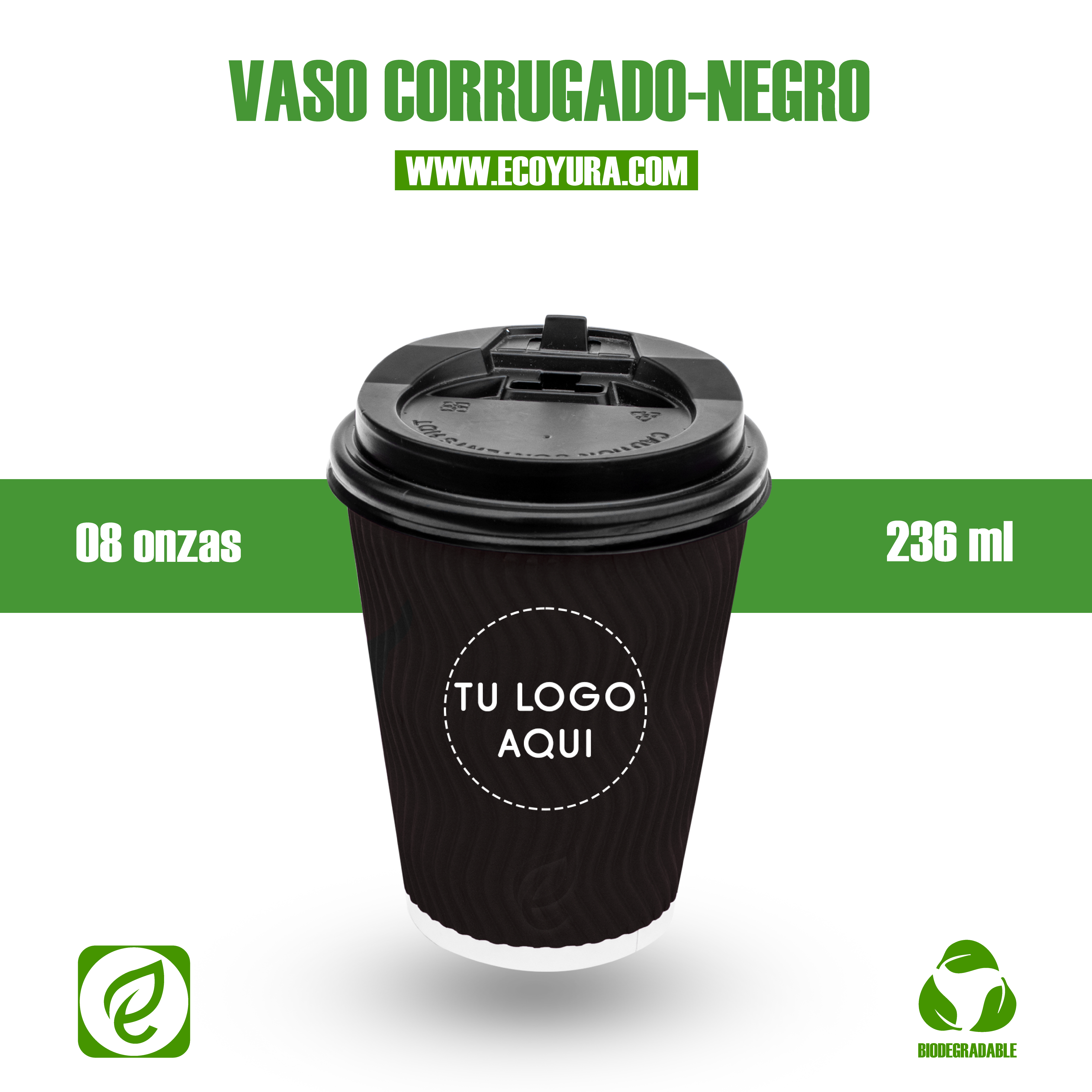 VASO CORRUGADO NEGRO 08 oz