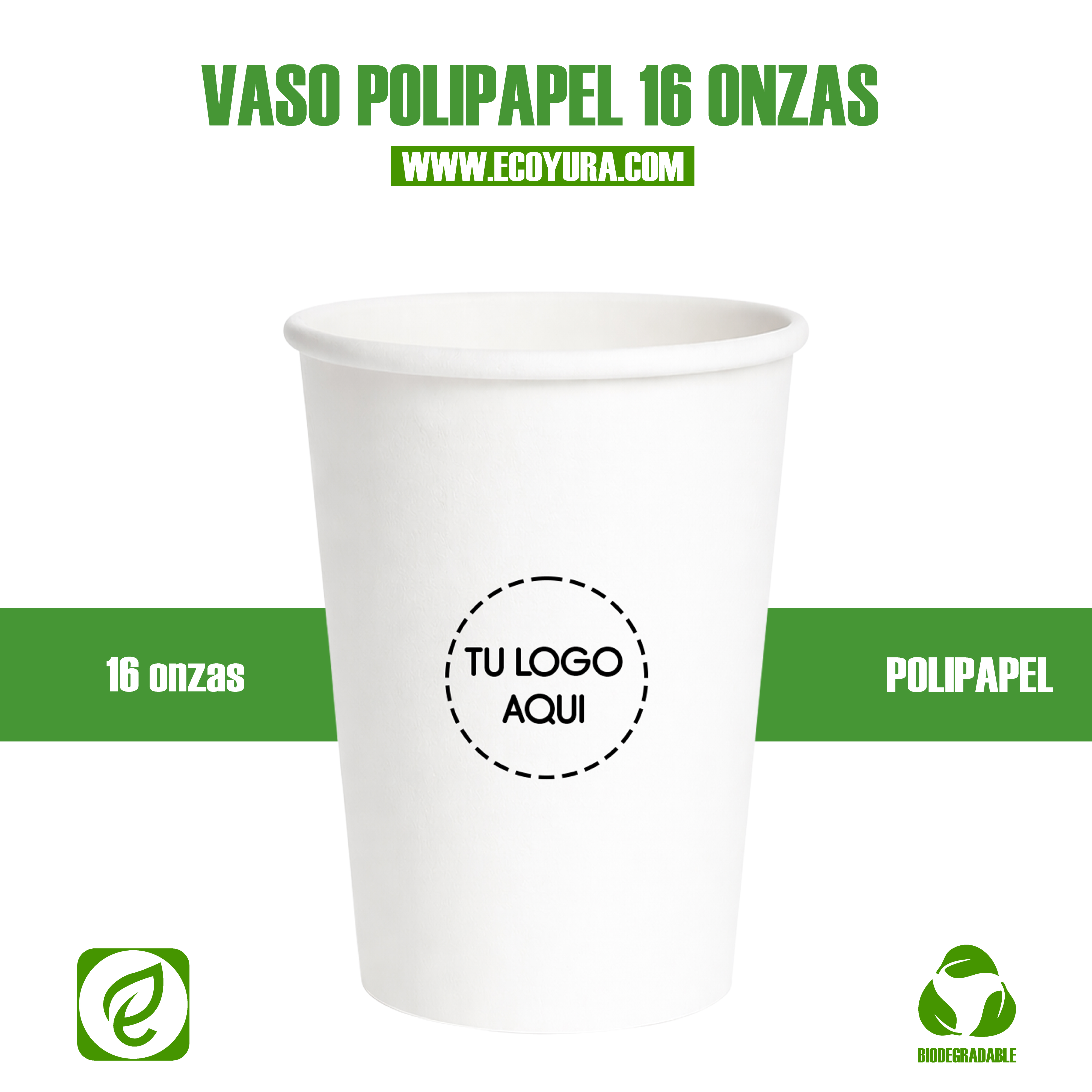 Vaso de Polipapel 16 oz Blanco para Bebidas Frías y Calientes
