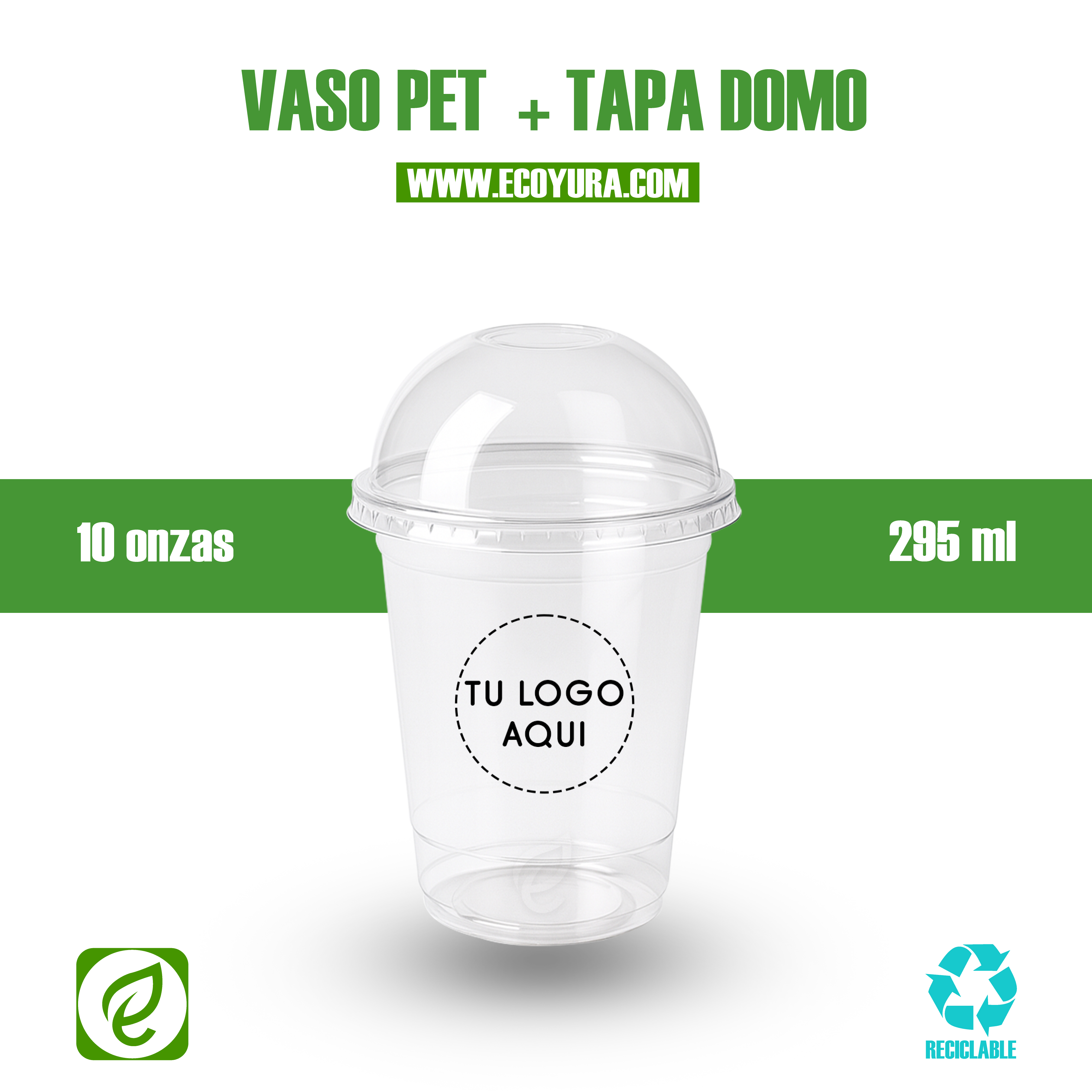 VASO PET DE 10 oz CON TAPA DOMO