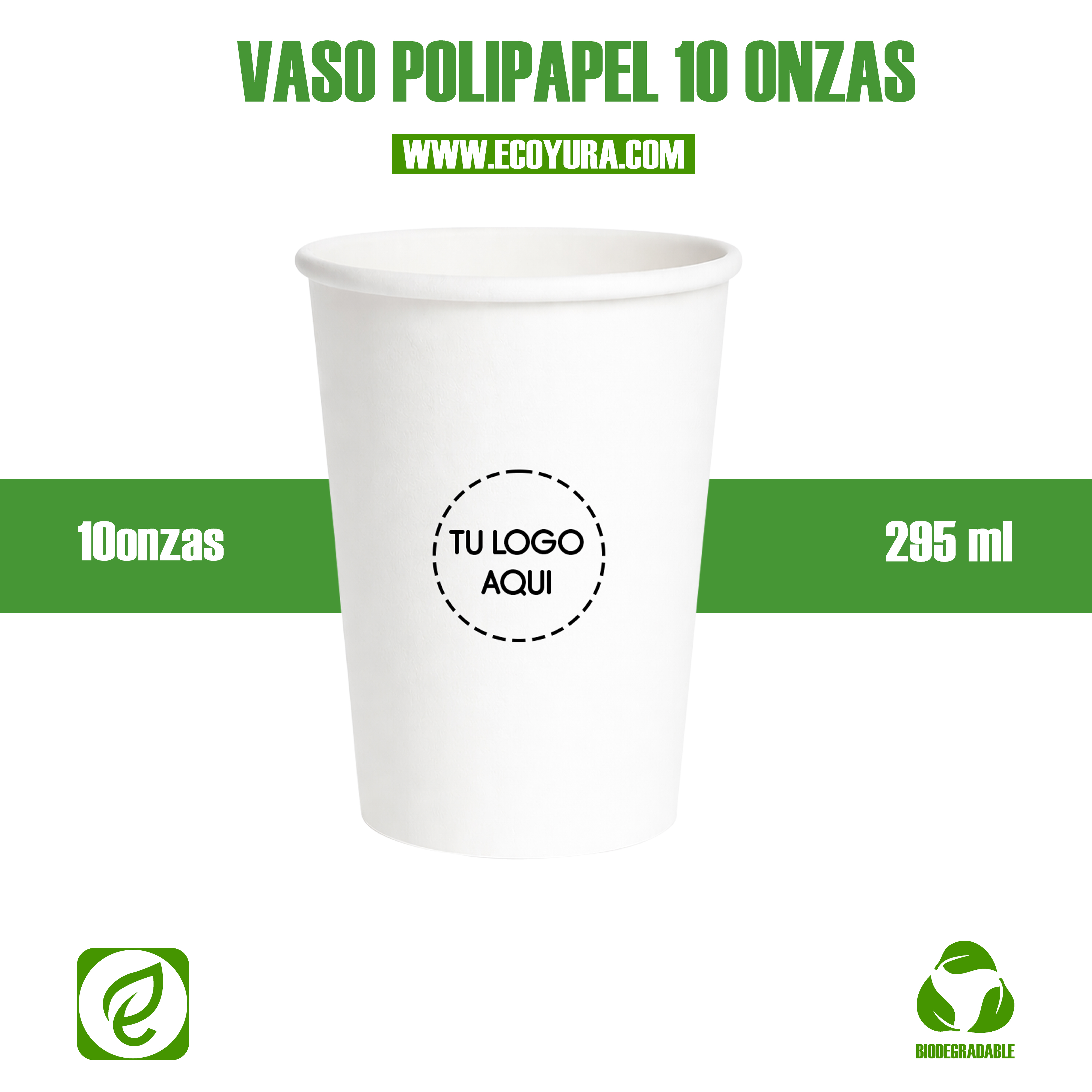 Vaso de Polipapel 10 oz Blanco para Bebidas Frías y Calientes