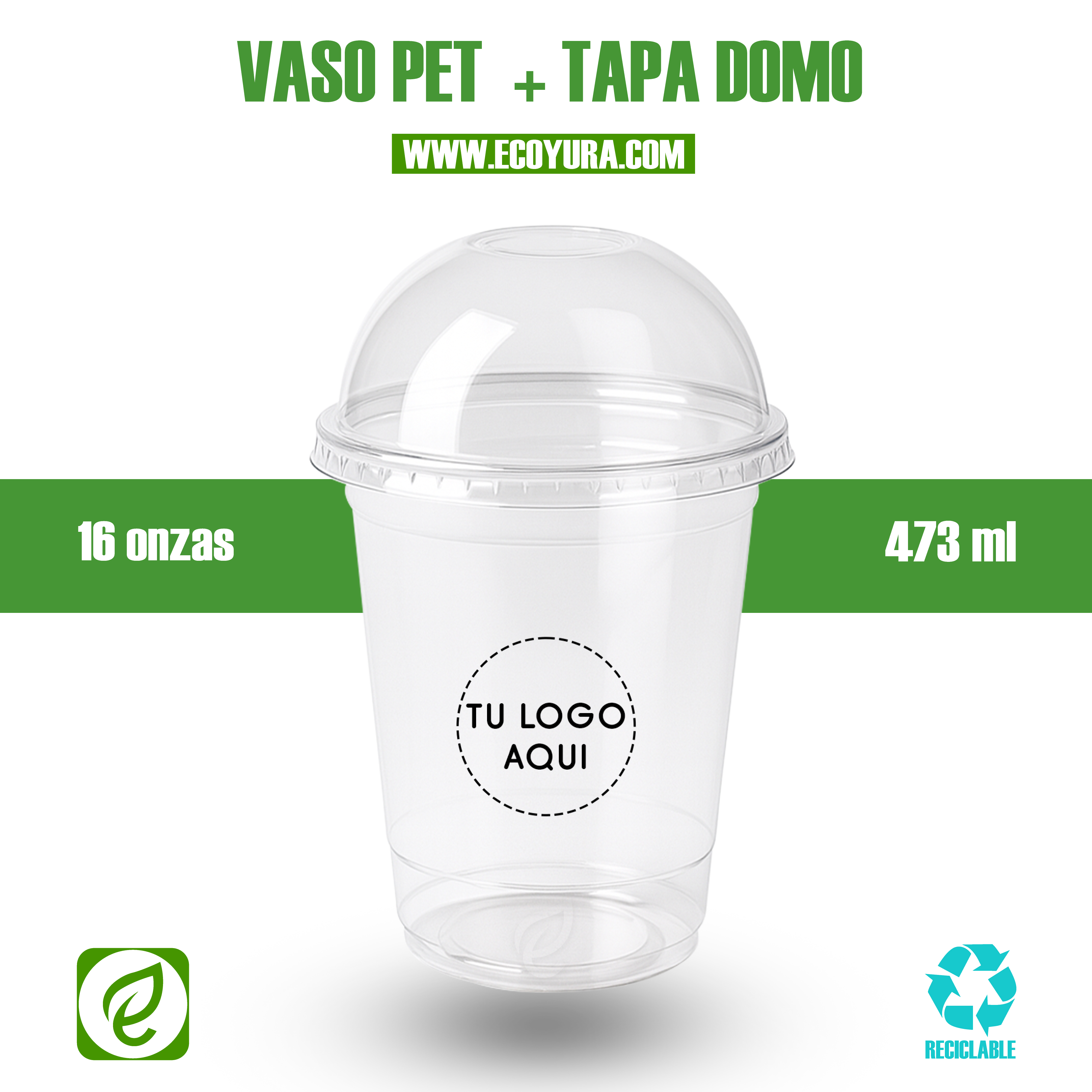 VASO PET DE 16oz CON TAPA DOMO