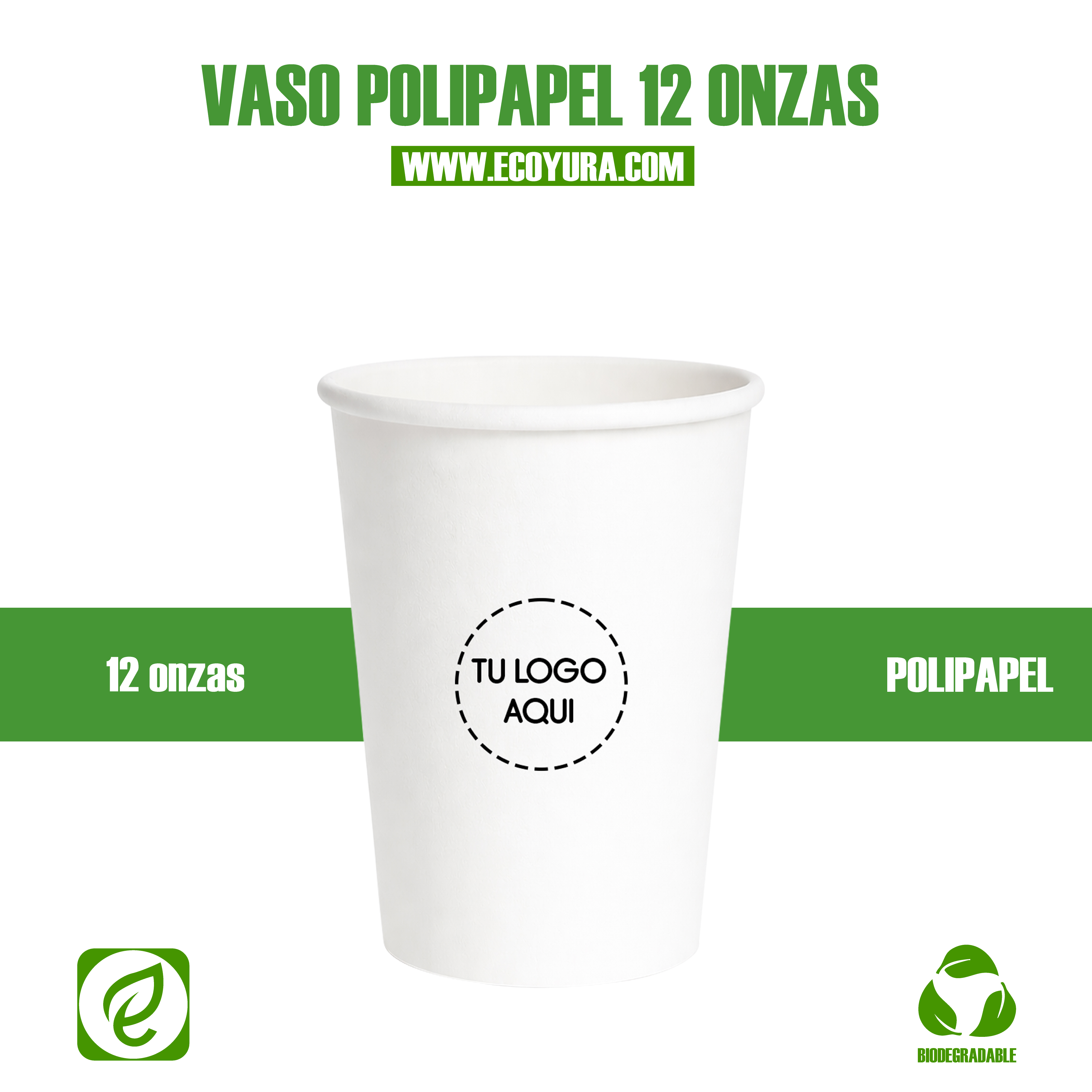 Vaso de Polipapel 12 oz Blanco para Bebidas Frías y Calientes
