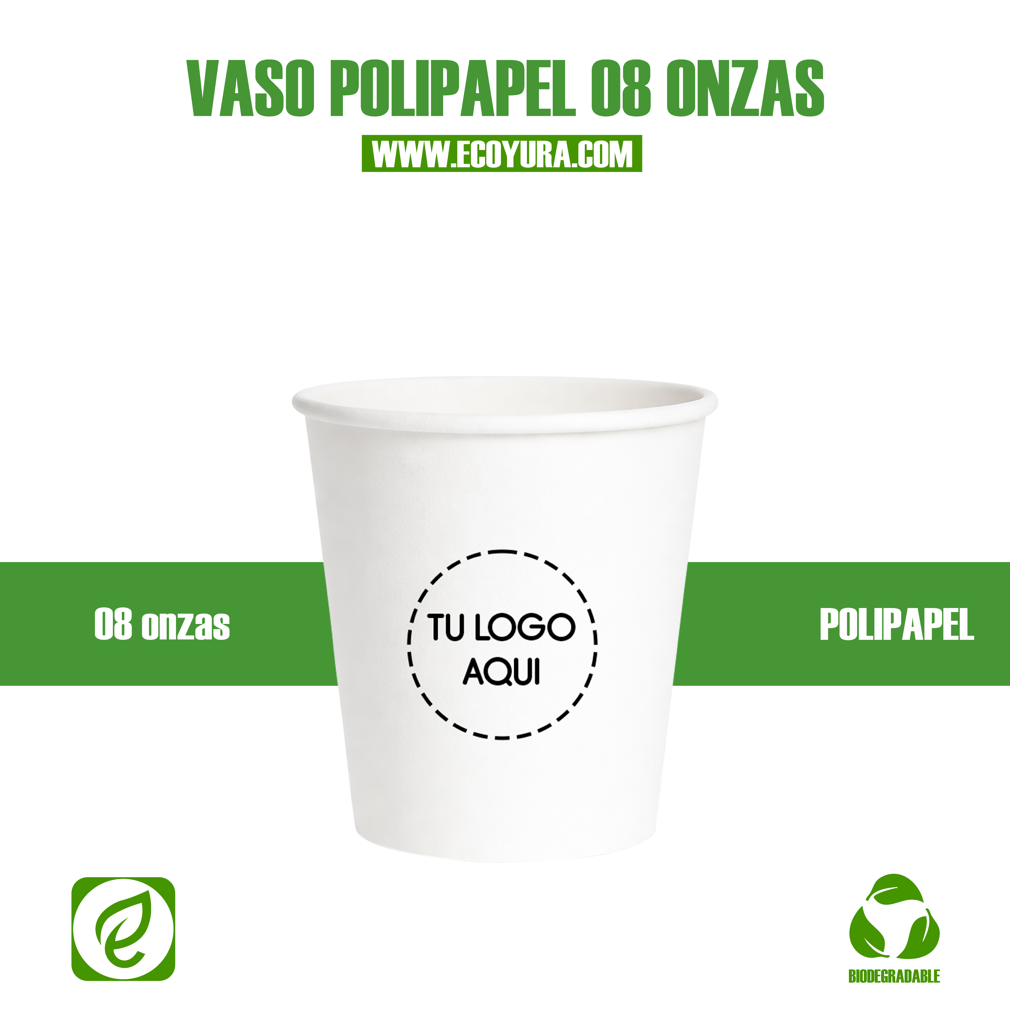 Vaso de Polipapel 8 oz Blanco para Bebidas Frías y Calientes